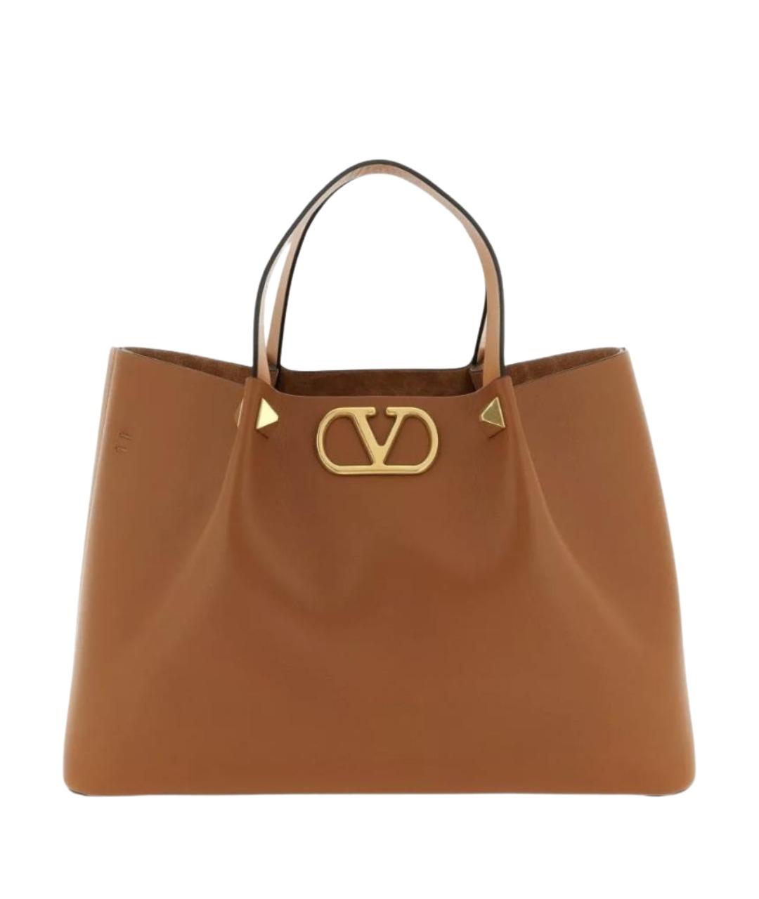 VALENTINO Коричневая кожаная сумка тоут, фото 1