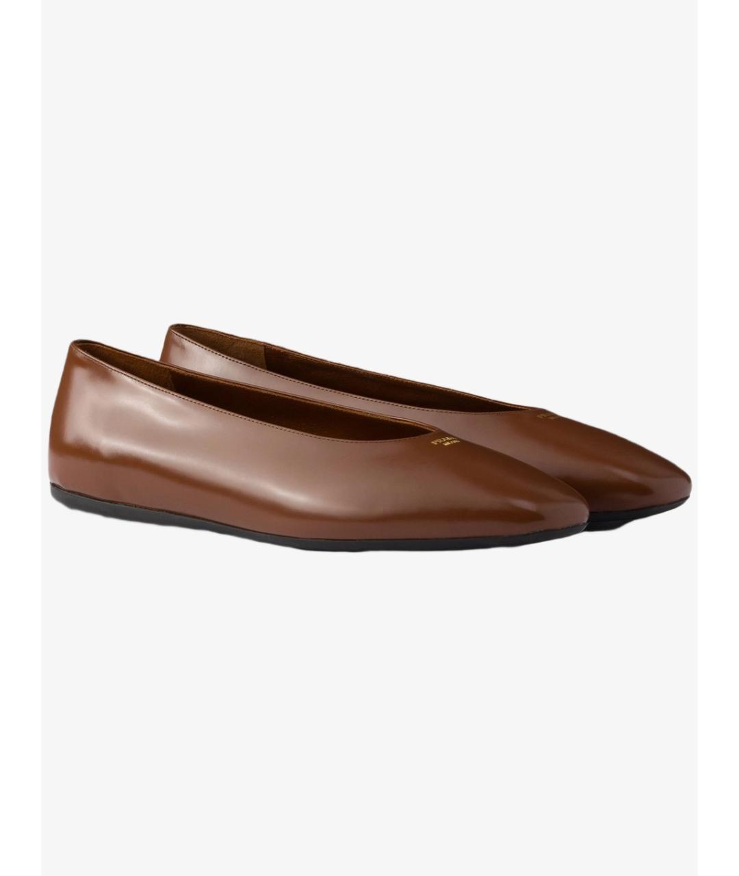 PRADA Коричневые кожаные балетки, фото 4