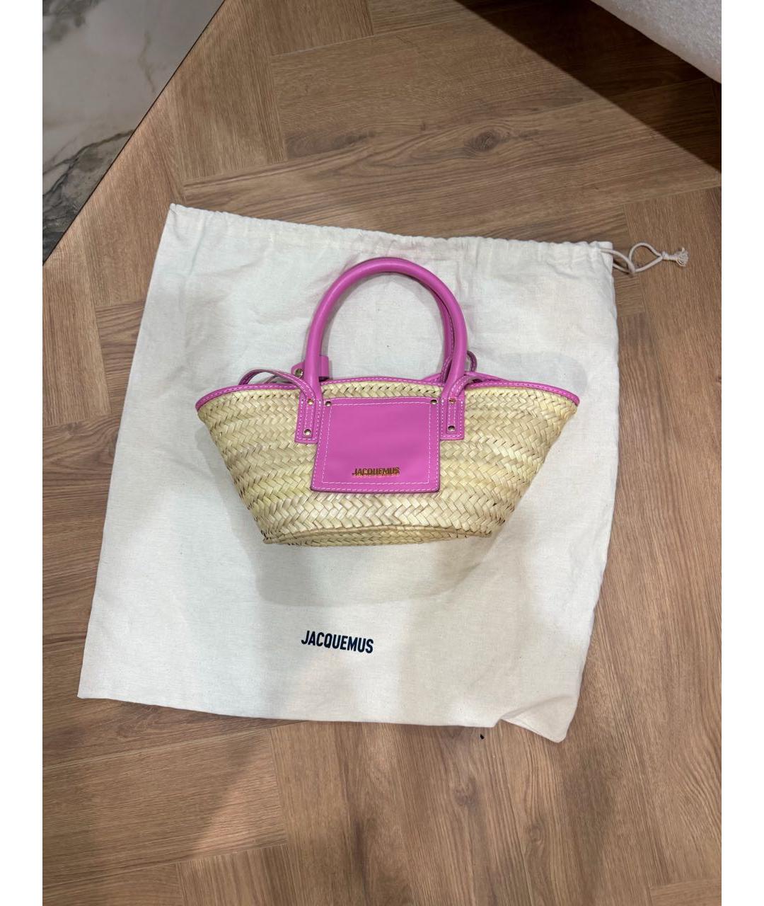 JACQUEMUS Розовая плетеная пляжная сумка, фото 2