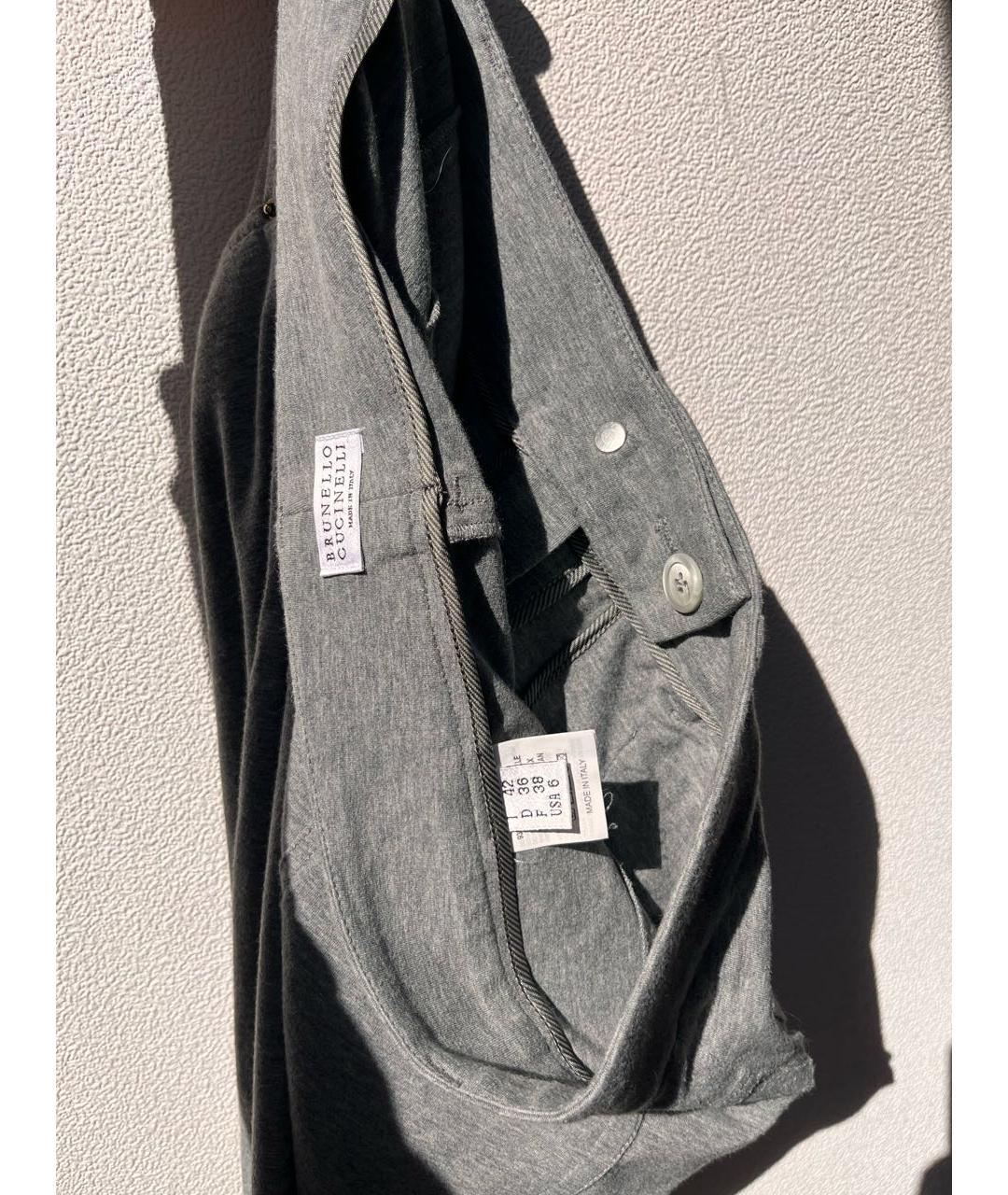 BRUNELLO CUCINELLI Серые хлопковые брюки узкие, фото 7