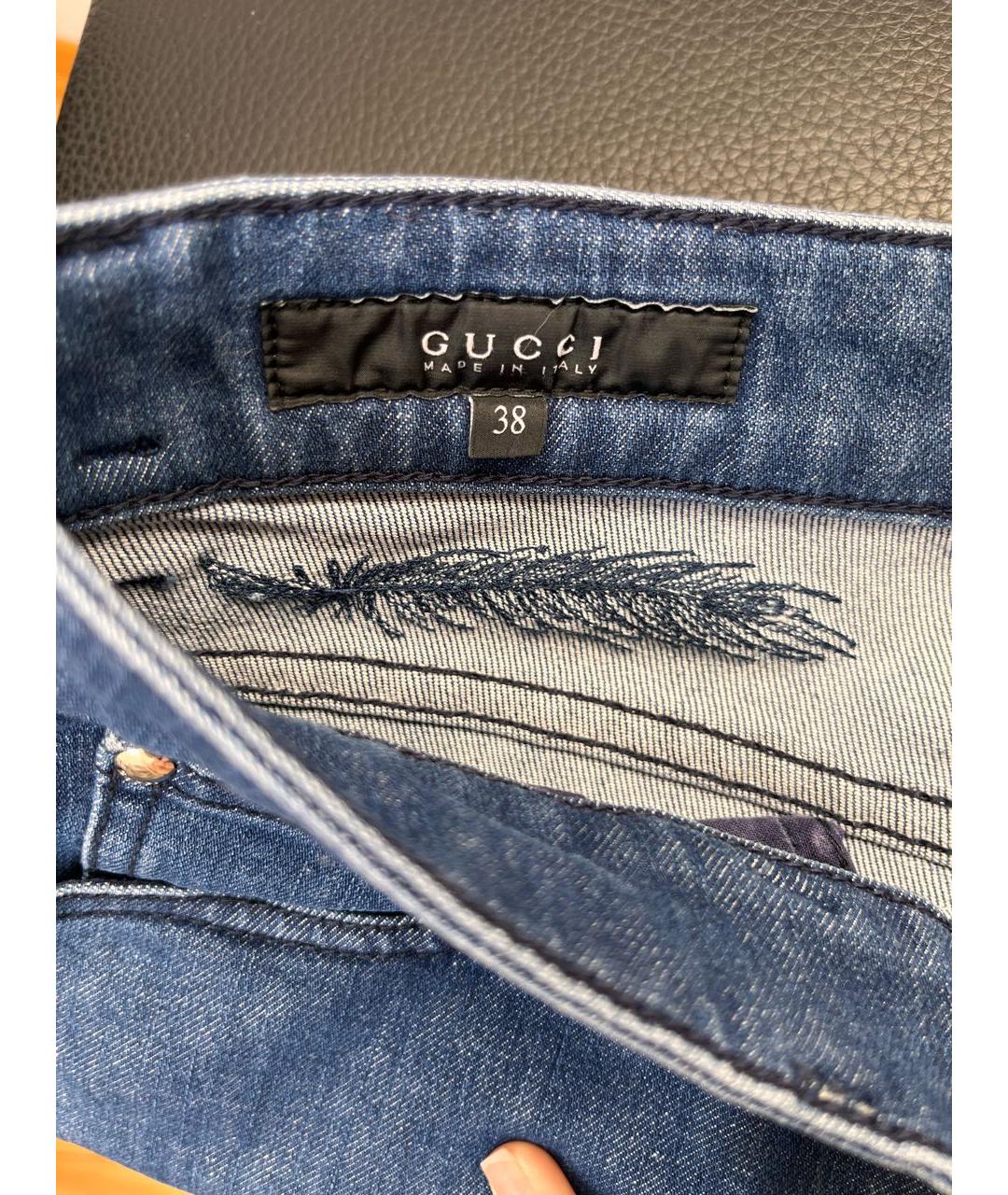 GUCCI Синие хлопко-эластановые джинсы слим, фото 4