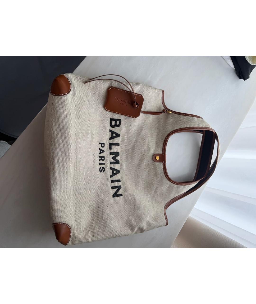 BALMAIN Бежевая тканевая сумка тоут, фото 5