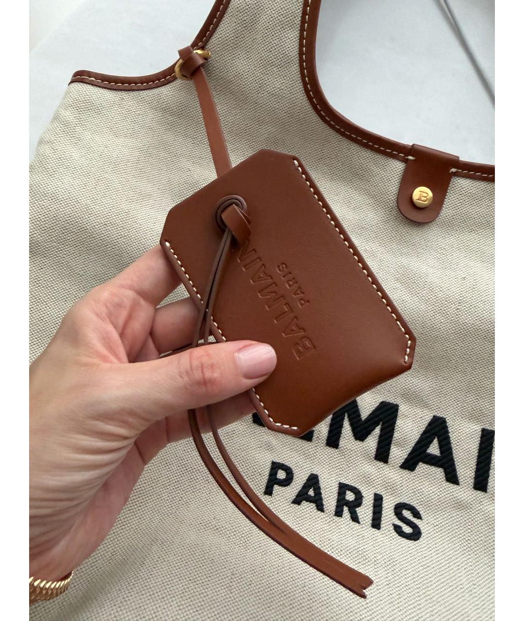 BALMAIN Бежевая тканевая сумка тоут, фото 3