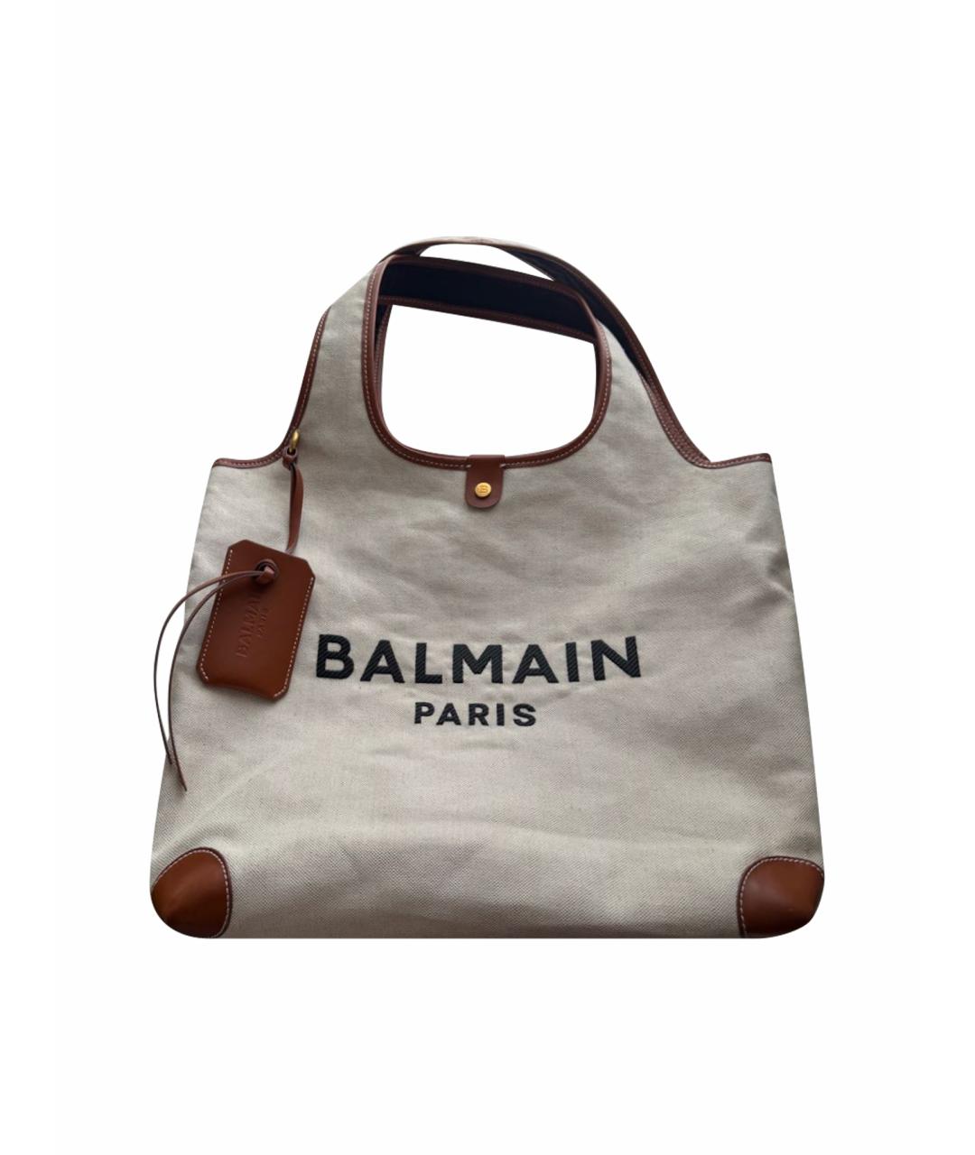 BALMAIN Бежевая тканевая сумка тоут, фото 1