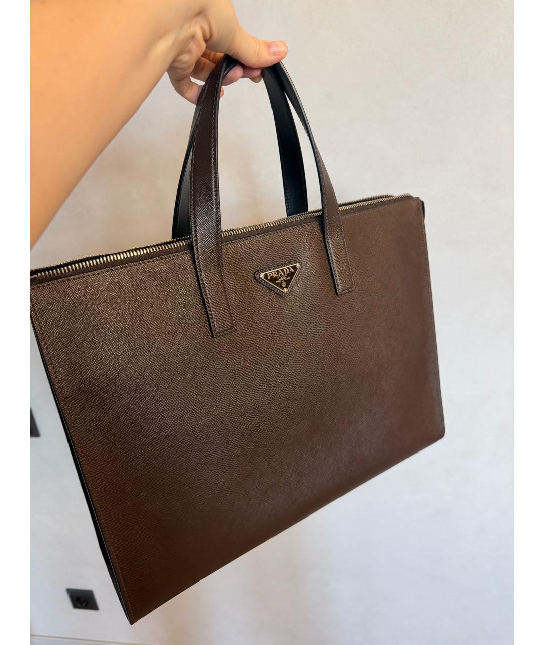 PRADA Коричневый кожаный портфель, фото 2