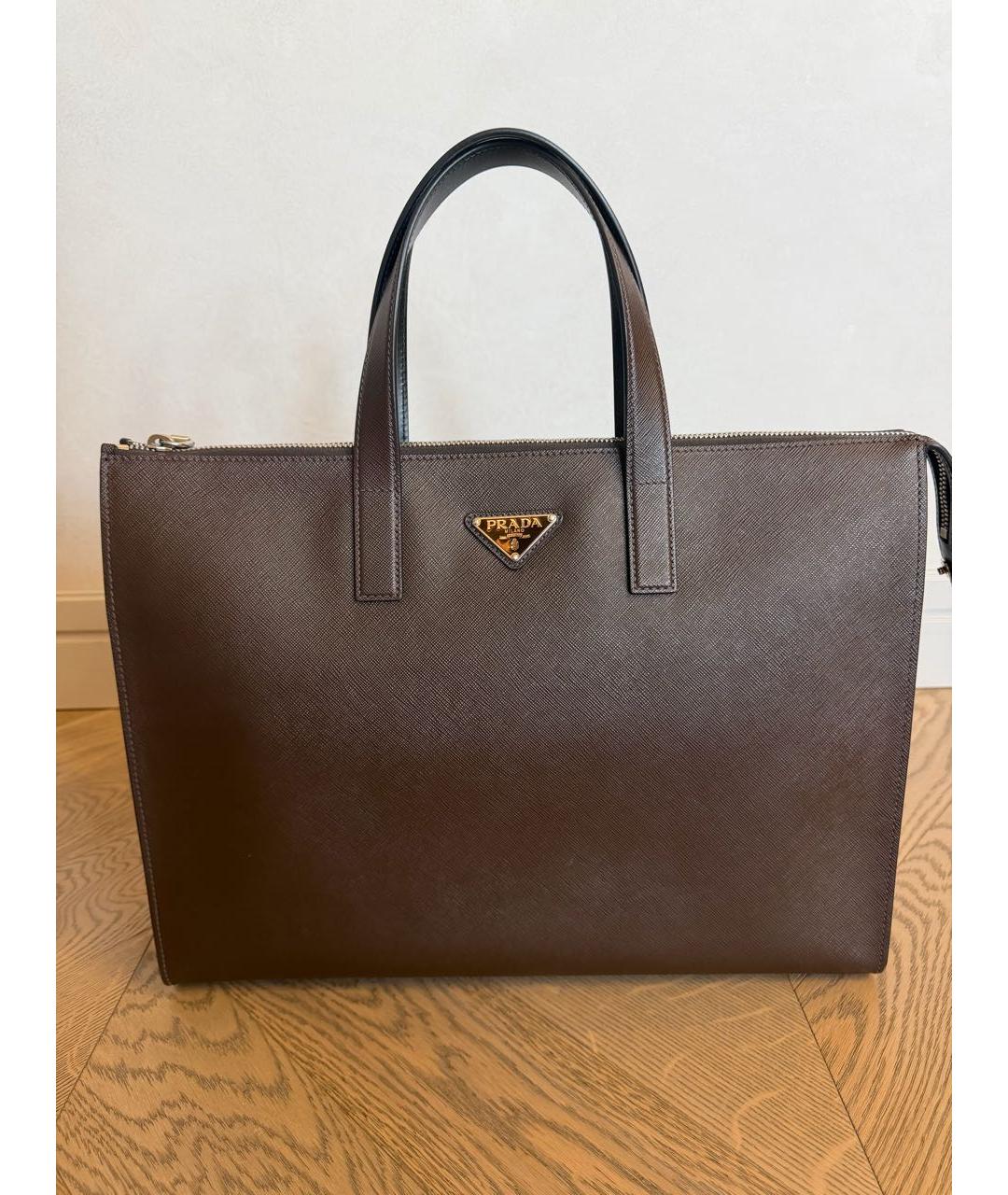 PRADA Коричневый кожаный портфель, фото 5
