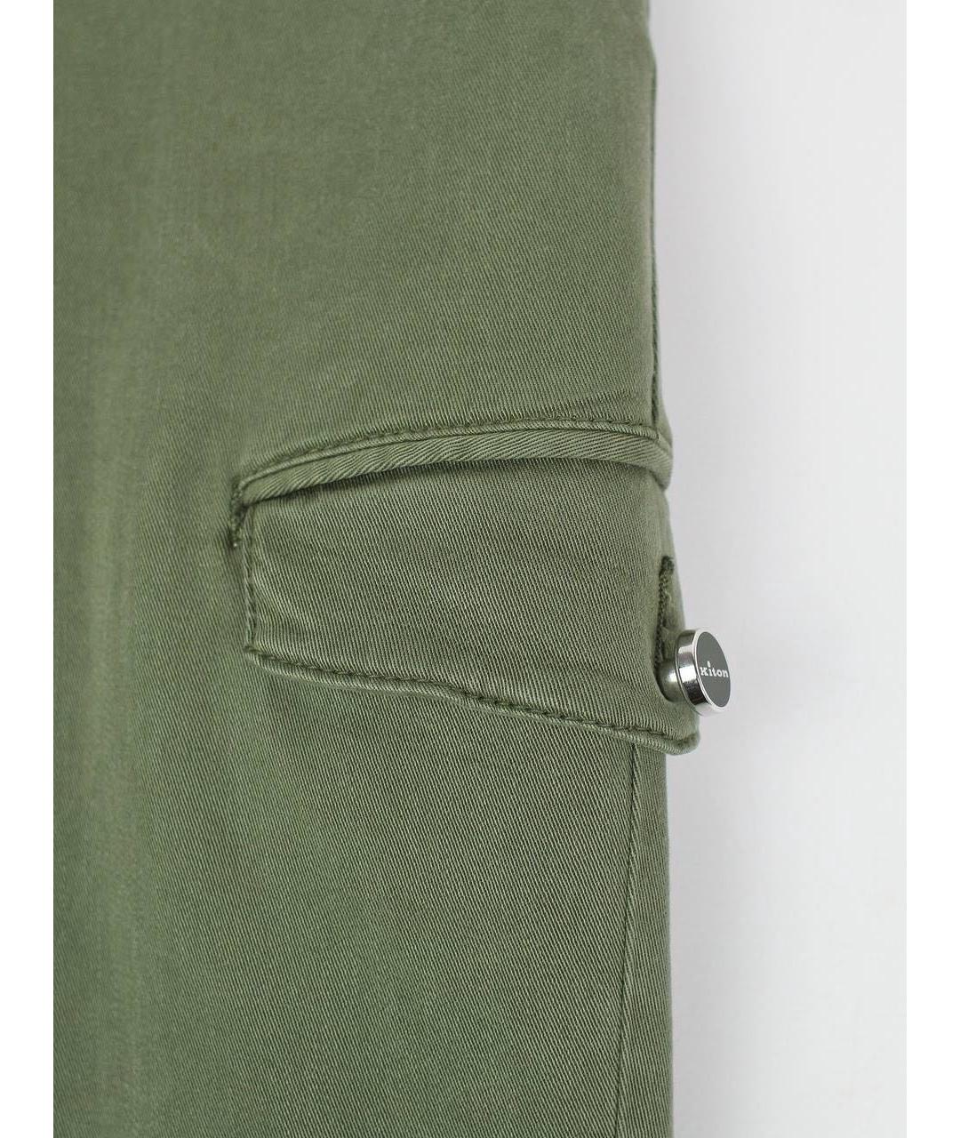 KITON Хаки хлопко-эластановые повседневные брюки, фото 8