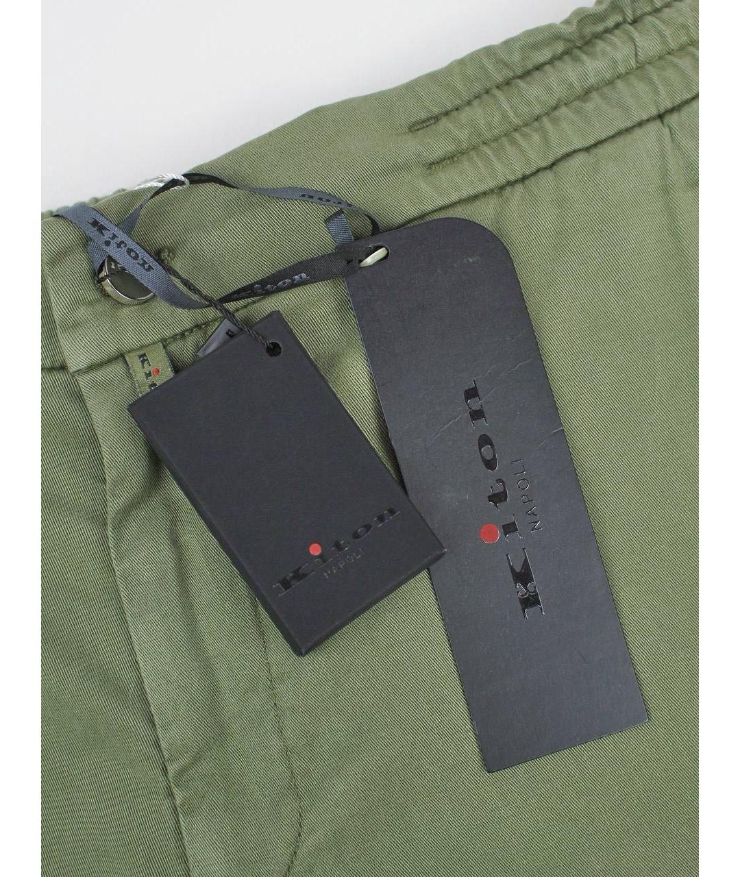 KITON Хаки хлопко-эластановые повседневные брюки, фото 5