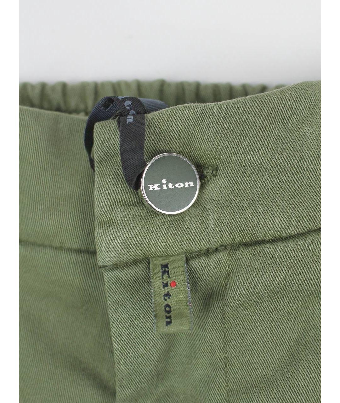 KITON Хаки хлопко-эластановые повседневные брюки, фото 6