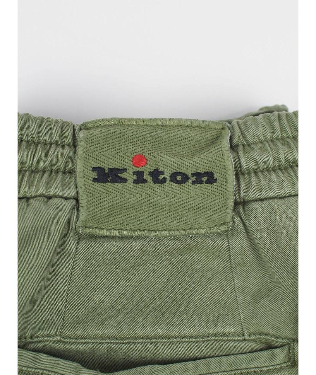 KITON Хаки хлопко-эластановые повседневные брюки, фото 7