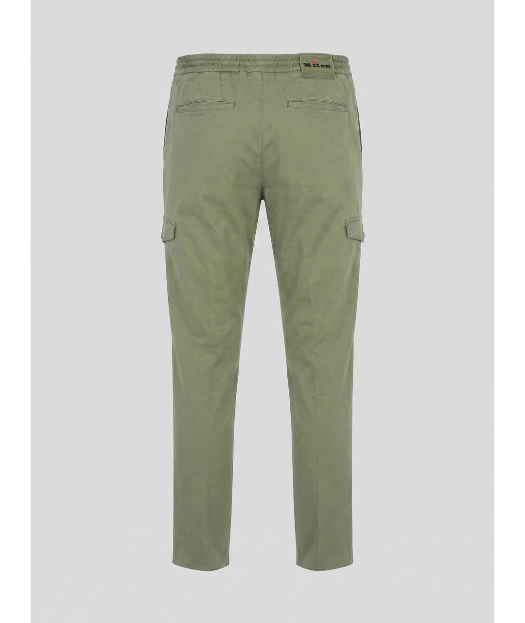 KITON Хаки хлопко-эластановые повседневные брюки, фото 2