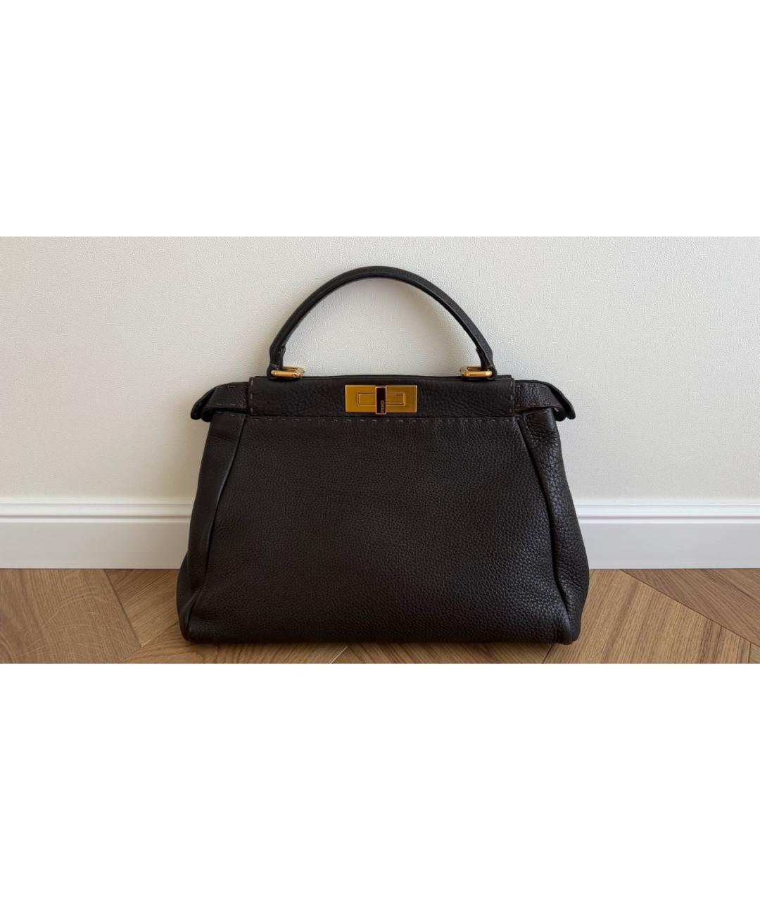 FENDI Коричневая кожаная сумка тоут, фото 3