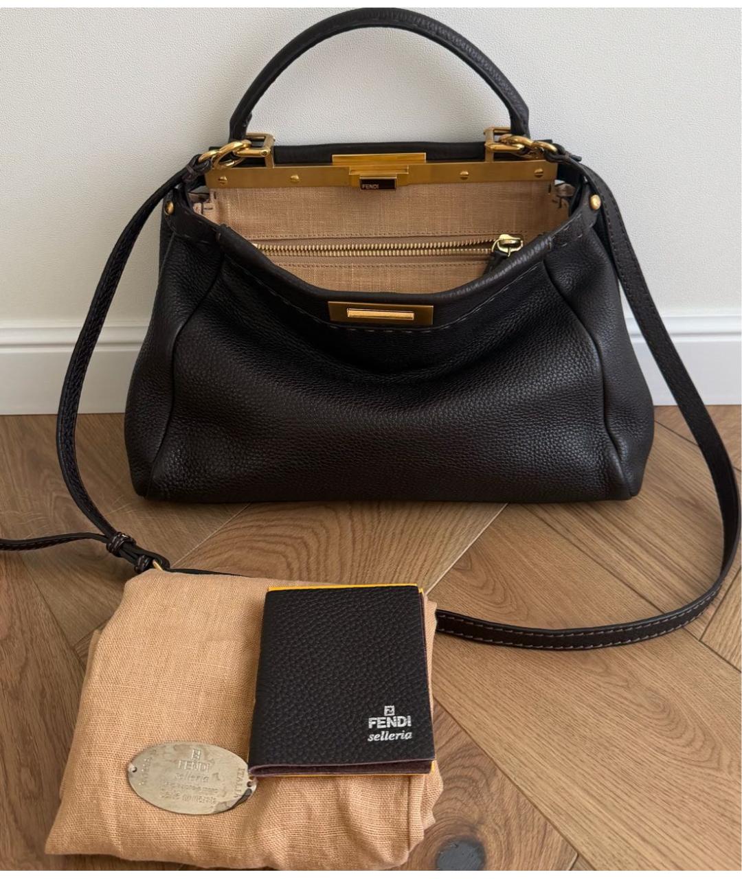 FENDI Коричневая кожаная сумка тоут, фото 5