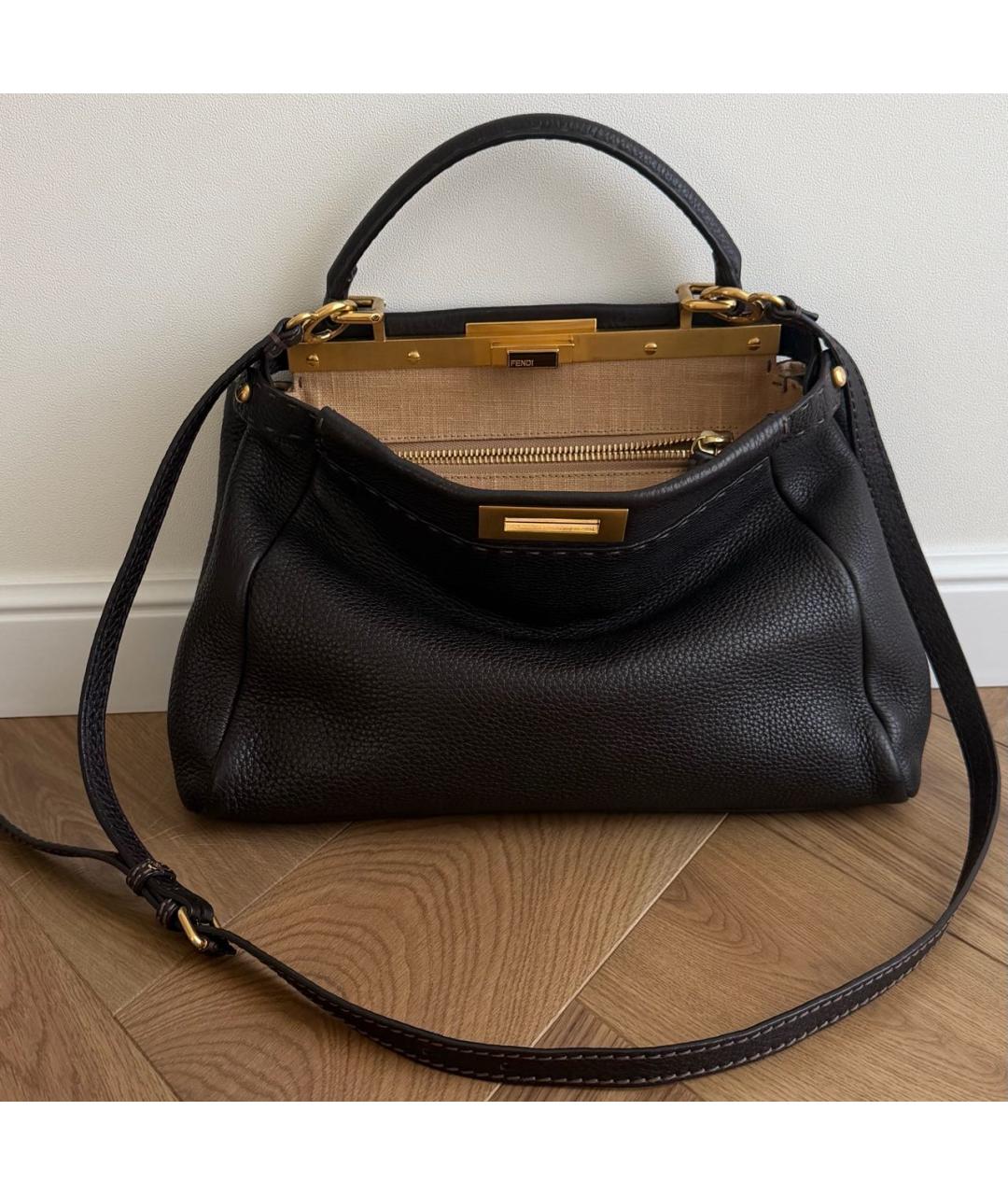 FENDI Коричневая кожаная сумка тоут, фото 9