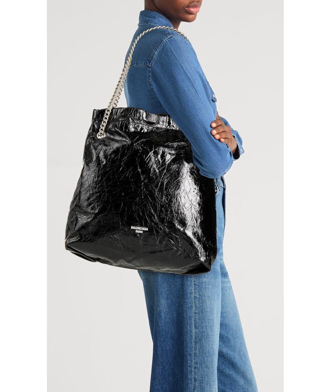BALENCIAGA Черная кожаная сумка тоут, фото 5