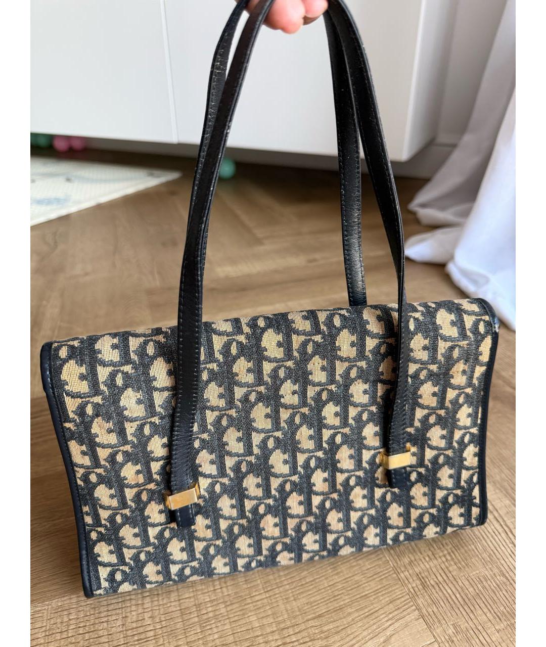 CHRISTIAN DIOR Темно-синяя тканевая сумка с короткими ручками, фото 3