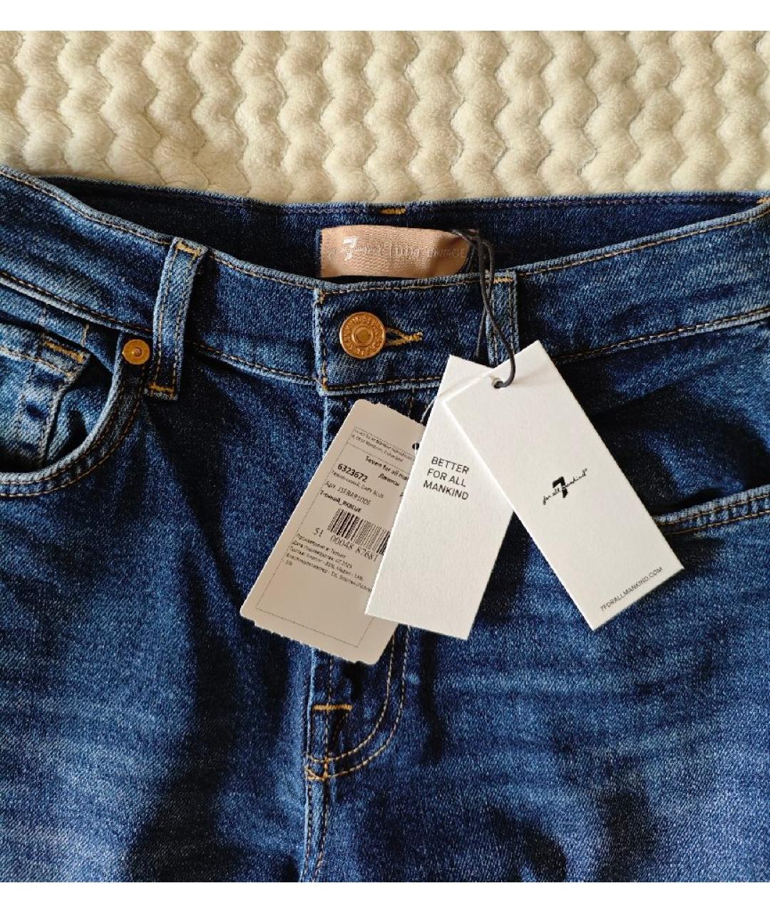 7 FOR ALL MANKIND Темно-синие хлопковые прямые джинсы, фото 3