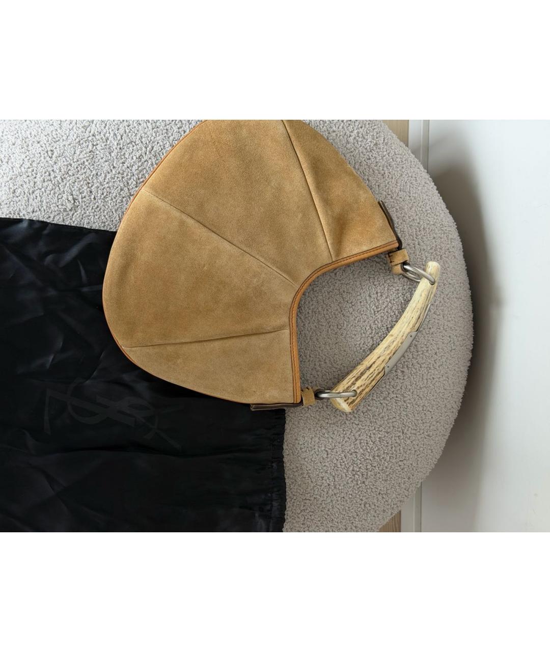 SAINT LAURENT Коричневая замшевая сумка с короткими ручками, фото 6
