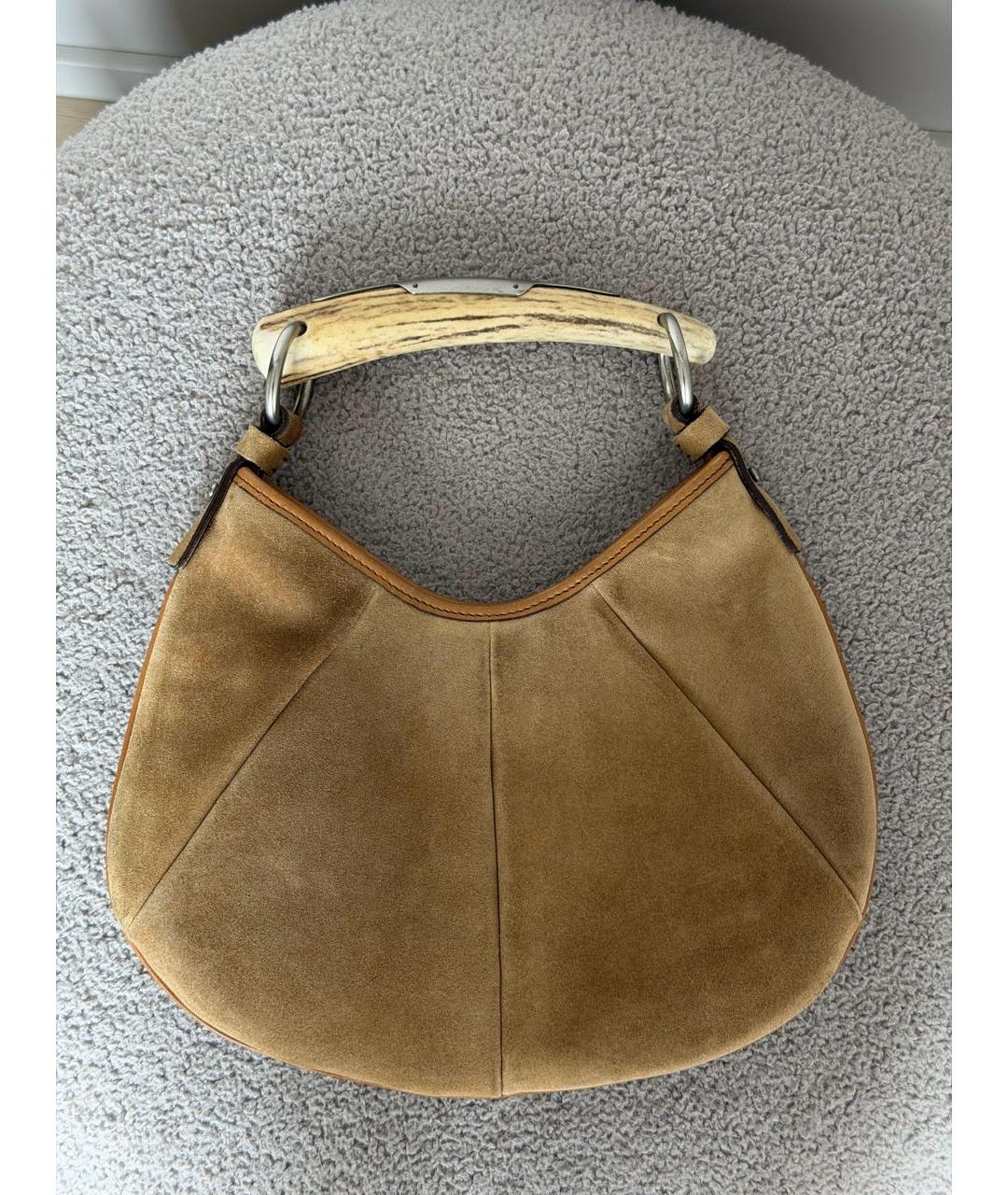 SAINT LAURENT Коричневая замшевая сумка с короткими ручками, фото 3