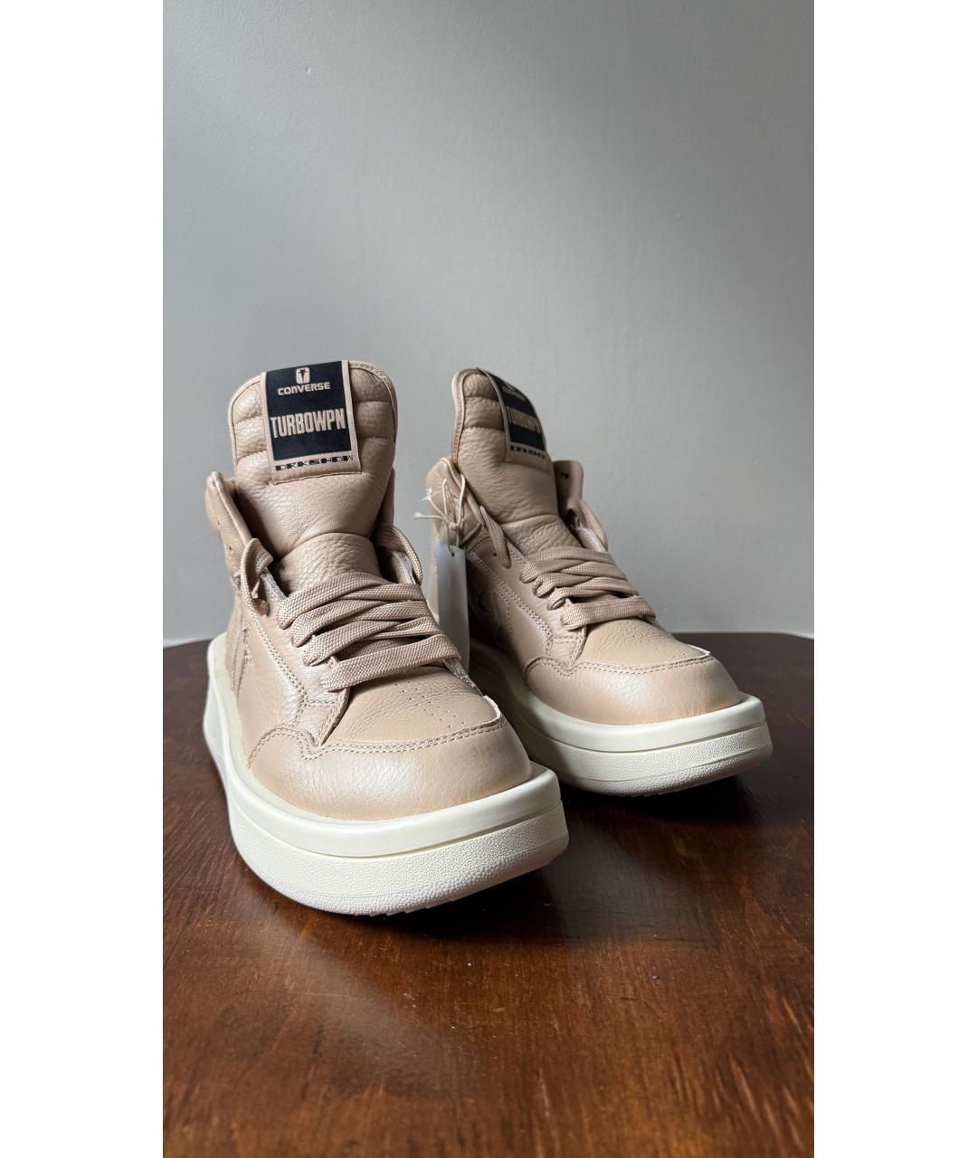 RICK OWENS DRKSHDW Бежевые кожаные кеды, фото 2