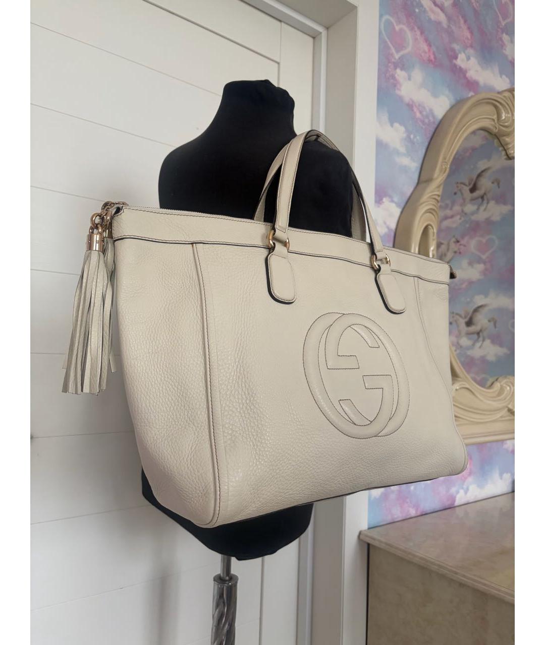 GUCCI Бежевая кожаная сумка тоут, фото 2