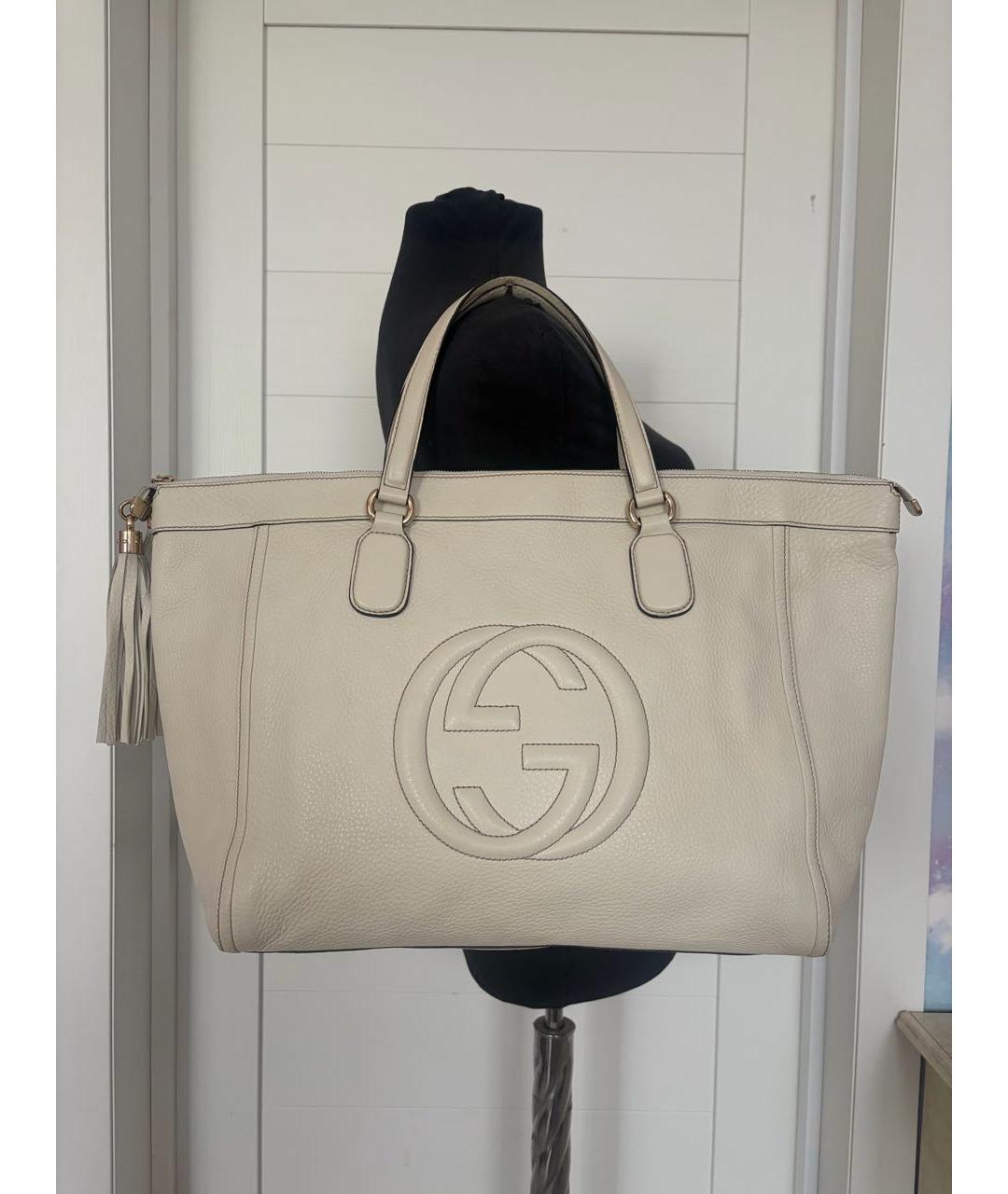 GUCCI Бежевая кожаная сумка тоут, фото 9