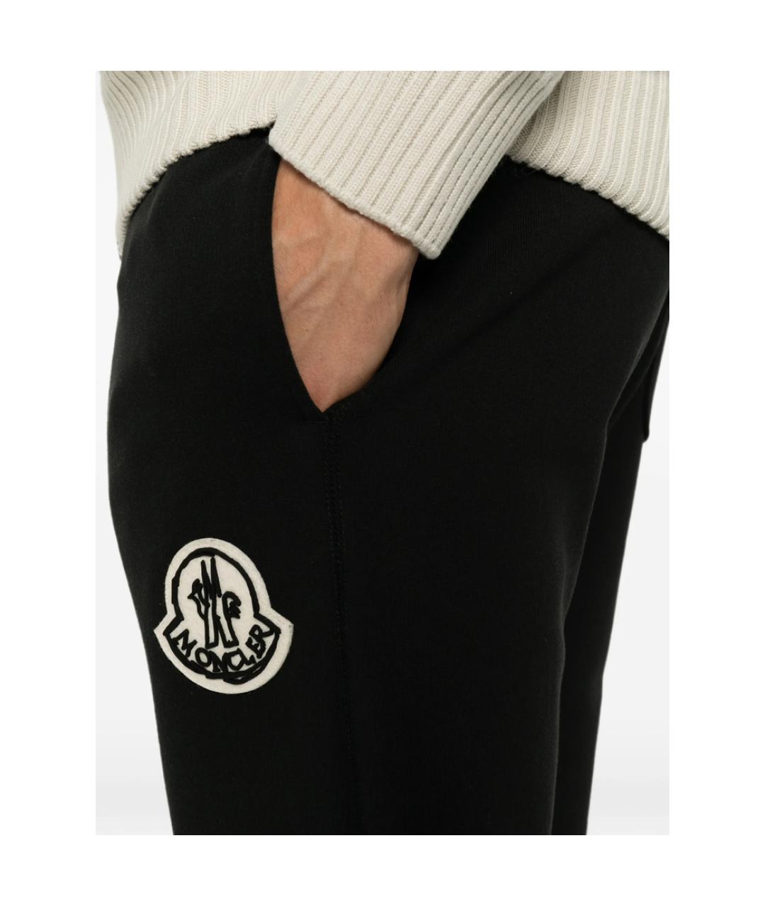 MONCLER Черные хлопковые повседневные брюки, фото 2