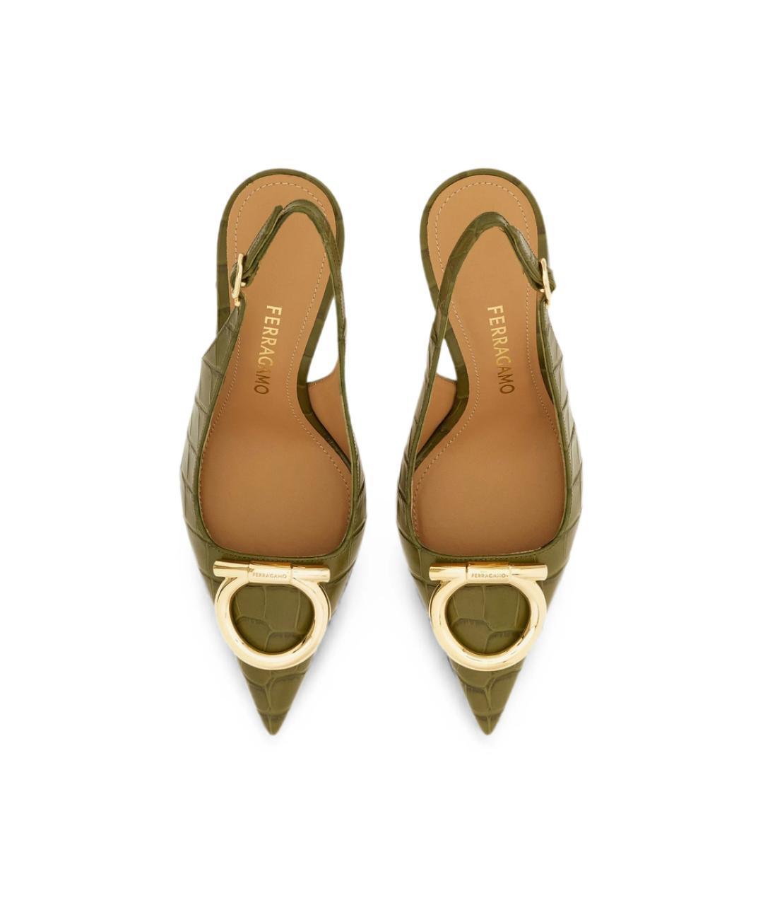 FERRAGAMO Зеленые кожаные туфли, фото 3