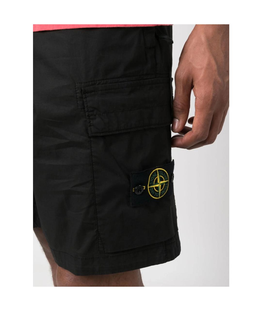 STONE ISLAND Черные хлопковые шорты, фото 5