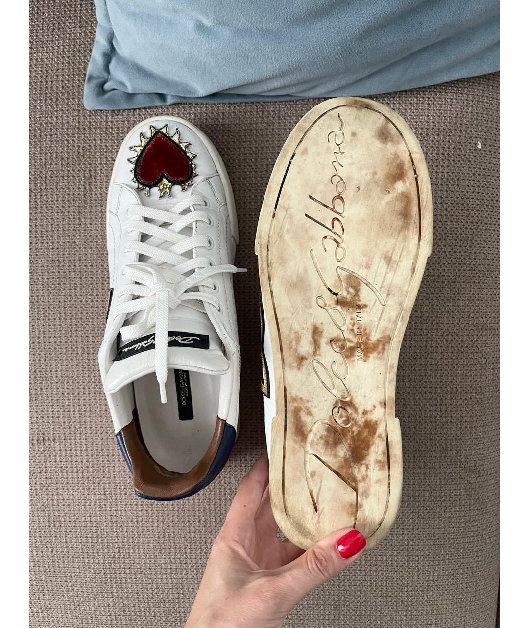 DOLCE&GABBANA Белые кожаные кеды, фото 5