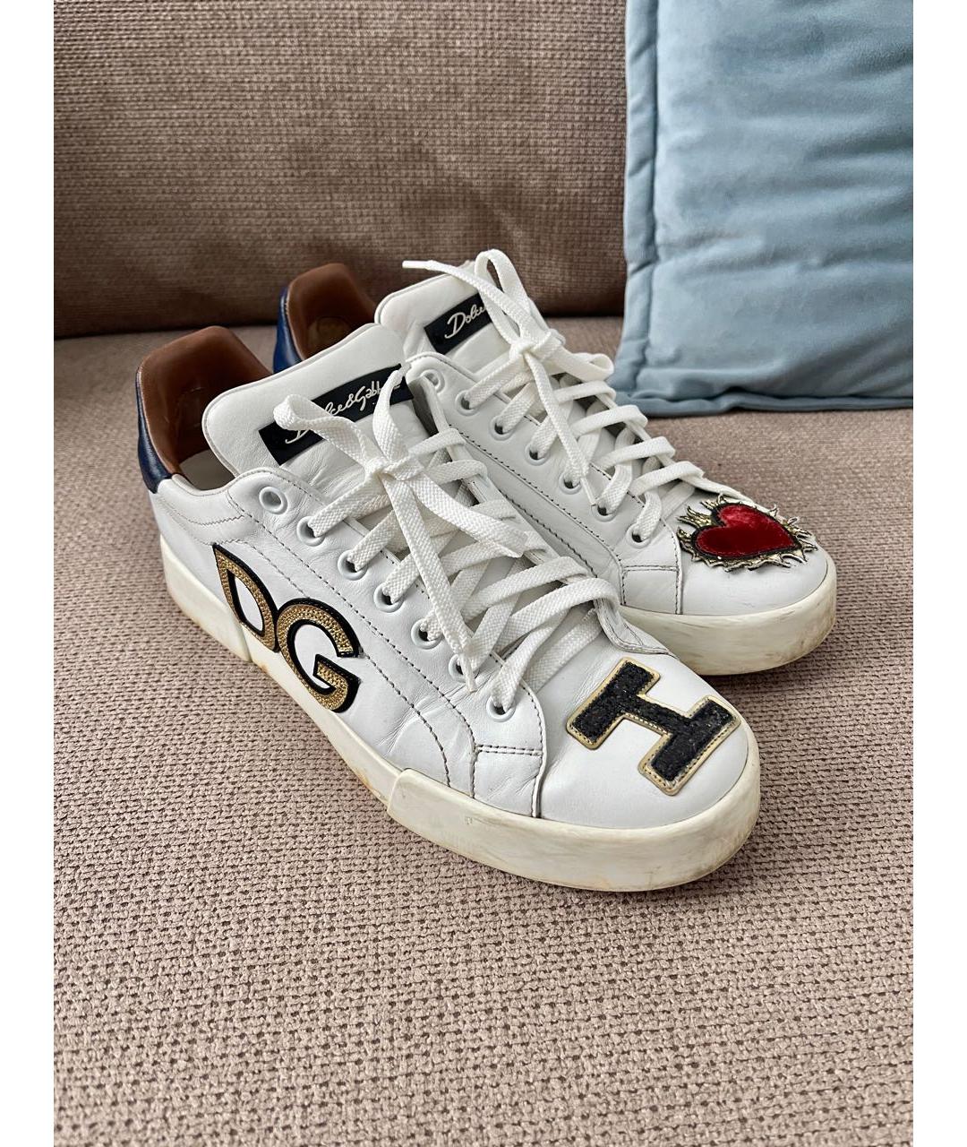 DOLCE&GABBANA Белые кожаные кеды, фото 2