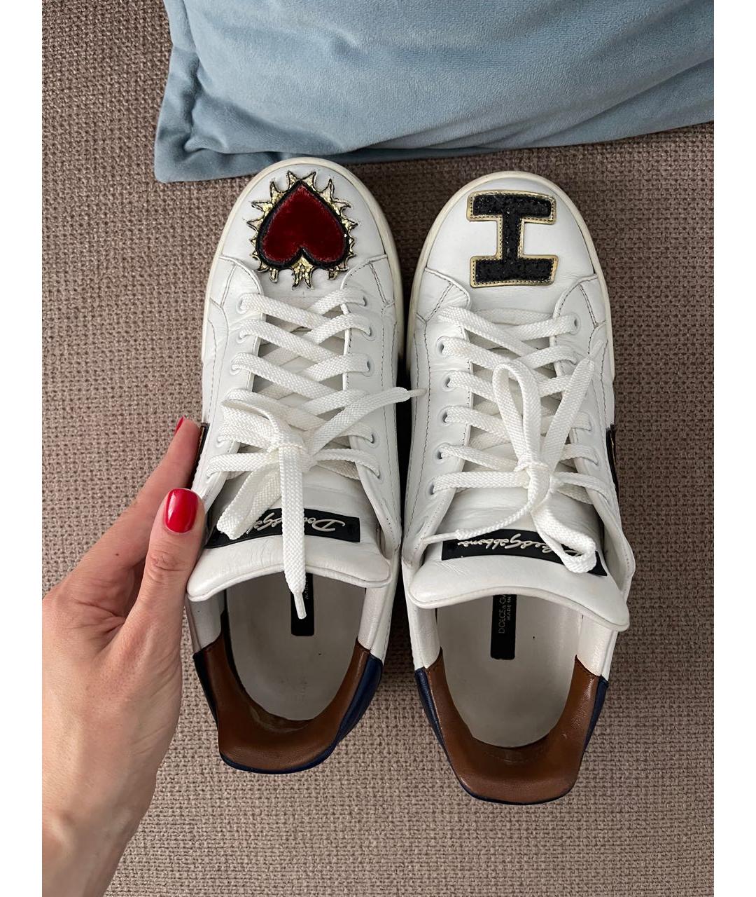 DOLCE&GABBANA Белые кожаные кеды, фото 3