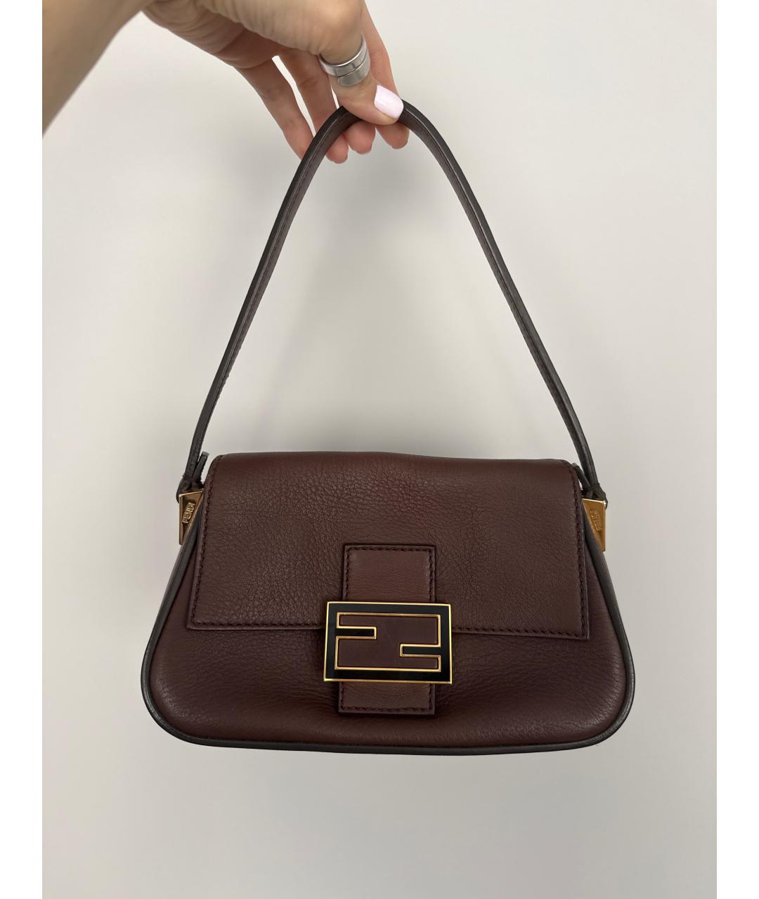FENDI Коричневая кожаная сумка через плечо, фото 6