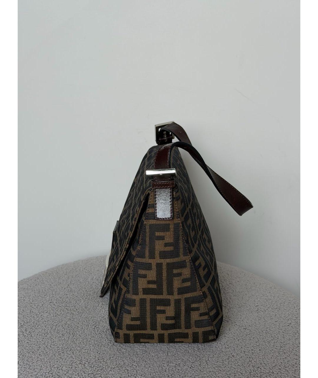 FENDI Коричневая жаккардовая сумка с короткими ручками, фото 6