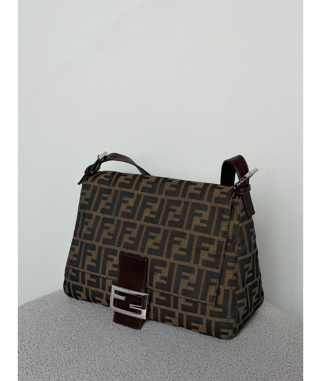 FENDI Коричневая жаккардовая сумка с короткими ручками, фото 3