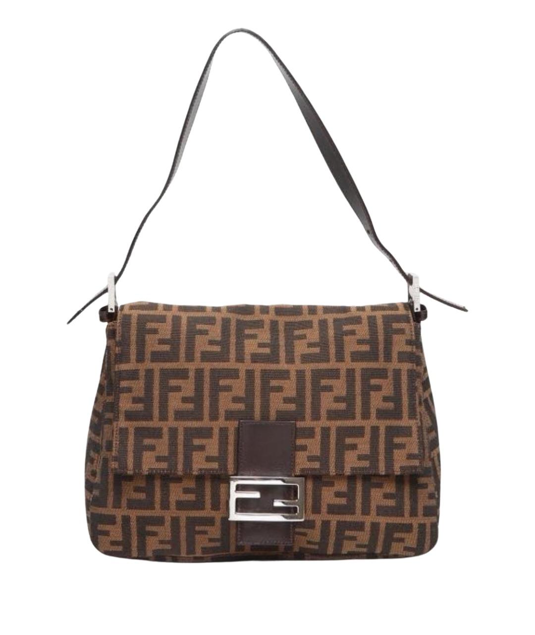 FENDI Коричневая жаккардовая сумка с короткими ручками, фото 1