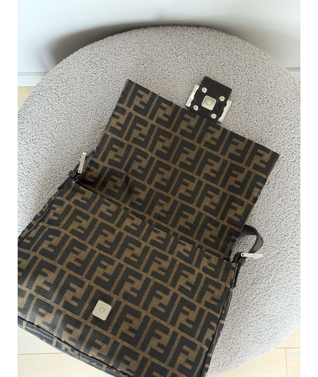 FENDI Коричневая жаккардовая сумка с короткими ручками, фото 7