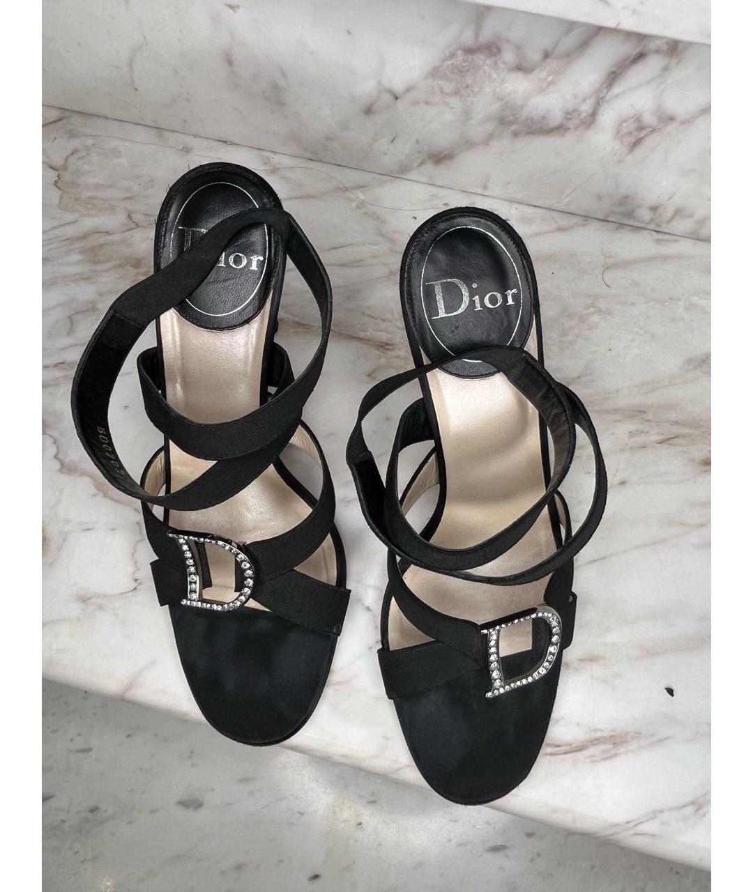 CHRISTIAN DIOR Черные текстильные босоножки, фото 5