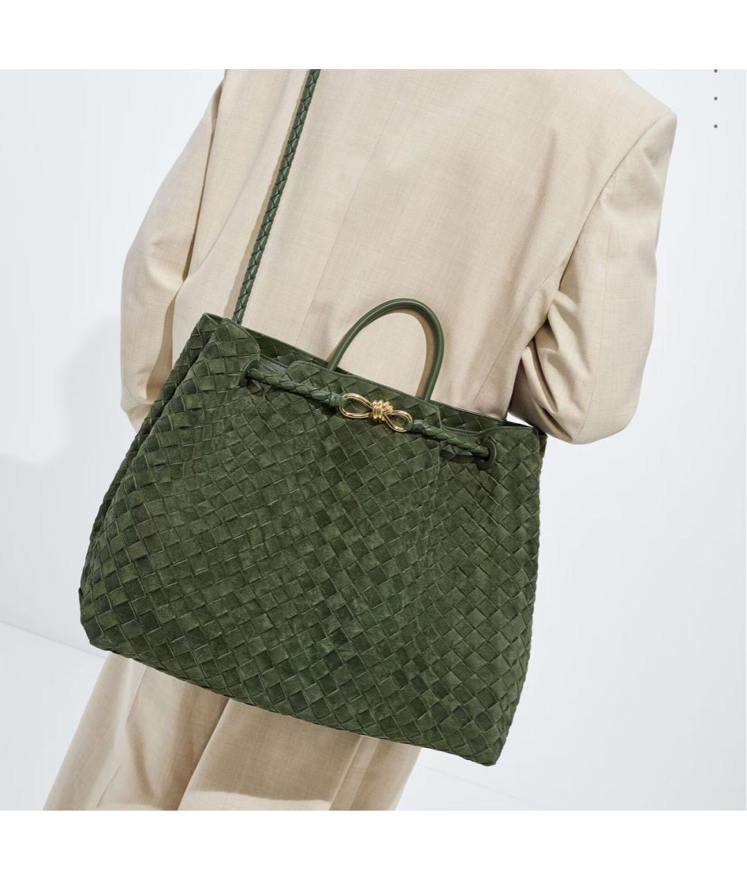 BOTTEGA VENETA Зеленая замшевая сумка тоут, фото 3