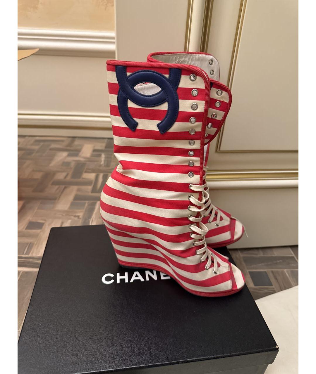 CHANEL Красные текстильные полусапоги, фото 4