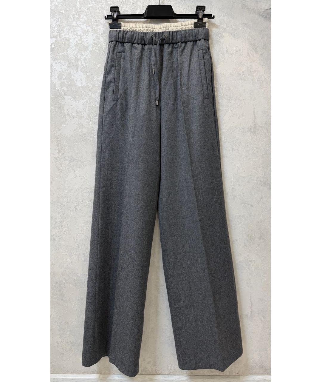 BRUNELLO CUCINELLI Антрацитовые шерстяные прямые брюки, фото 5