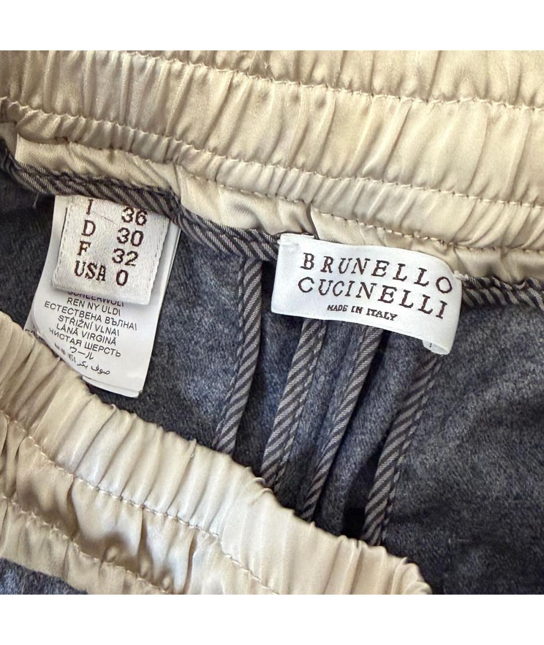 BRUNELLO CUCINELLI Антрацитовые шерстяные прямые брюки, фото 3