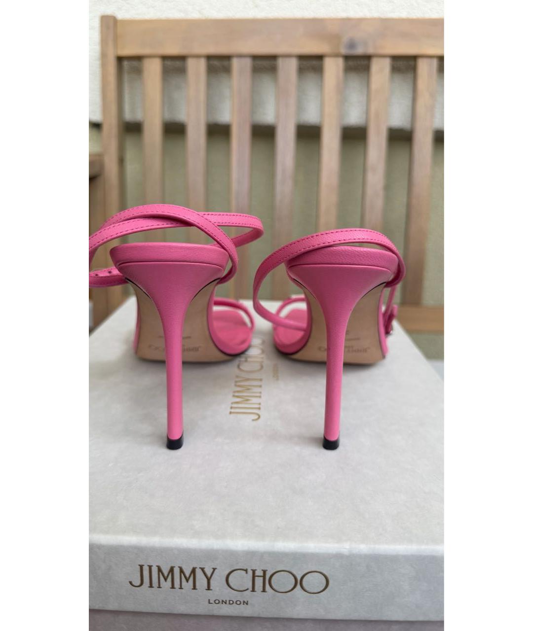 JIMMY CHOO Розовые кожаные босоножки, фото 3