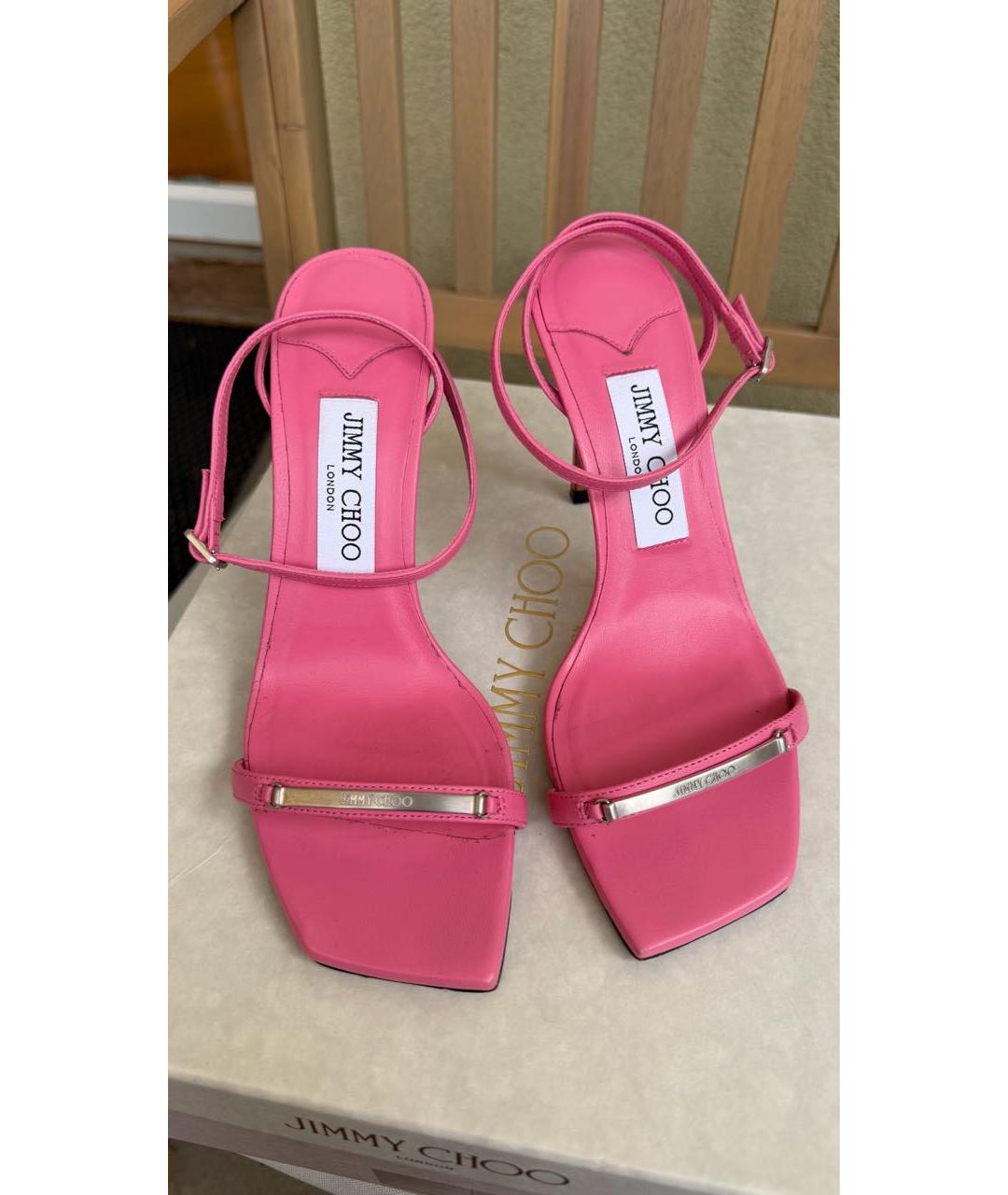 JIMMY CHOO Розовые кожаные босоножки, фото 2