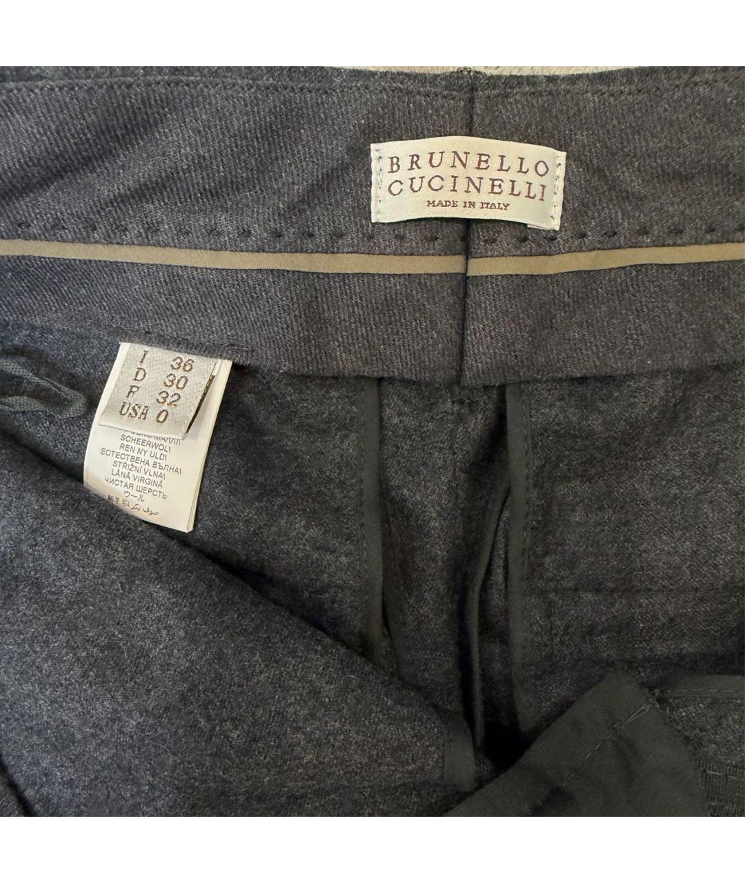 BRUNELLO CUCINELLI Антрацитовые шерстяные брюки широкие, фото 4
