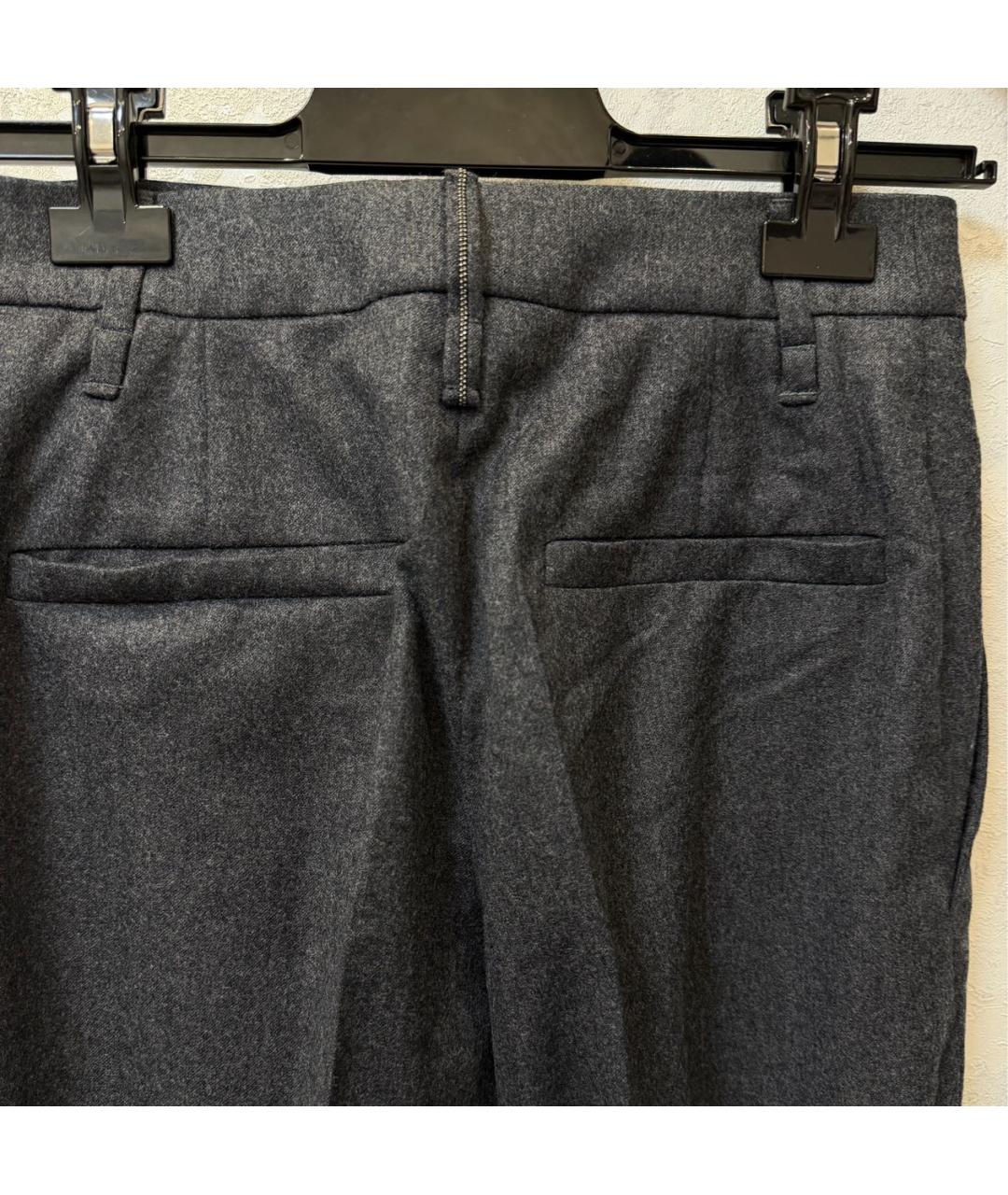 BRUNELLO CUCINELLI Антрацитовые шерстяные брюки широкие, фото 3