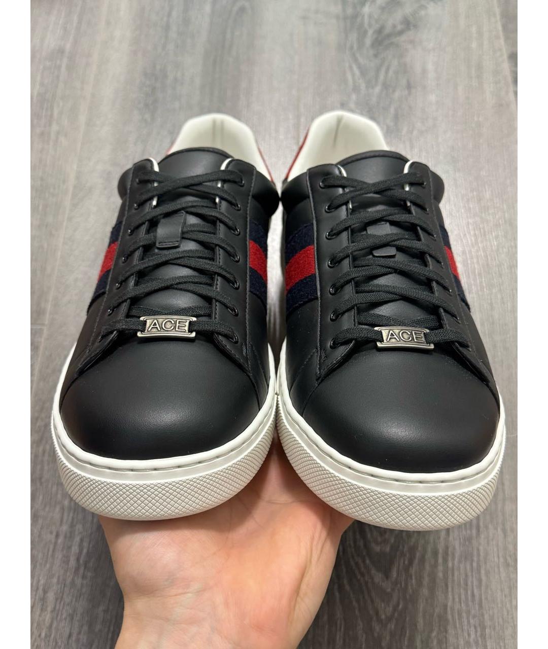 GUCCI Черные кожаные низкие кроссовки / кеды, фото 3