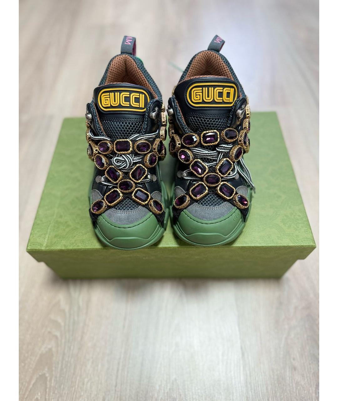GUCCI Антрацитовые кожаные кроссовки, фото 4