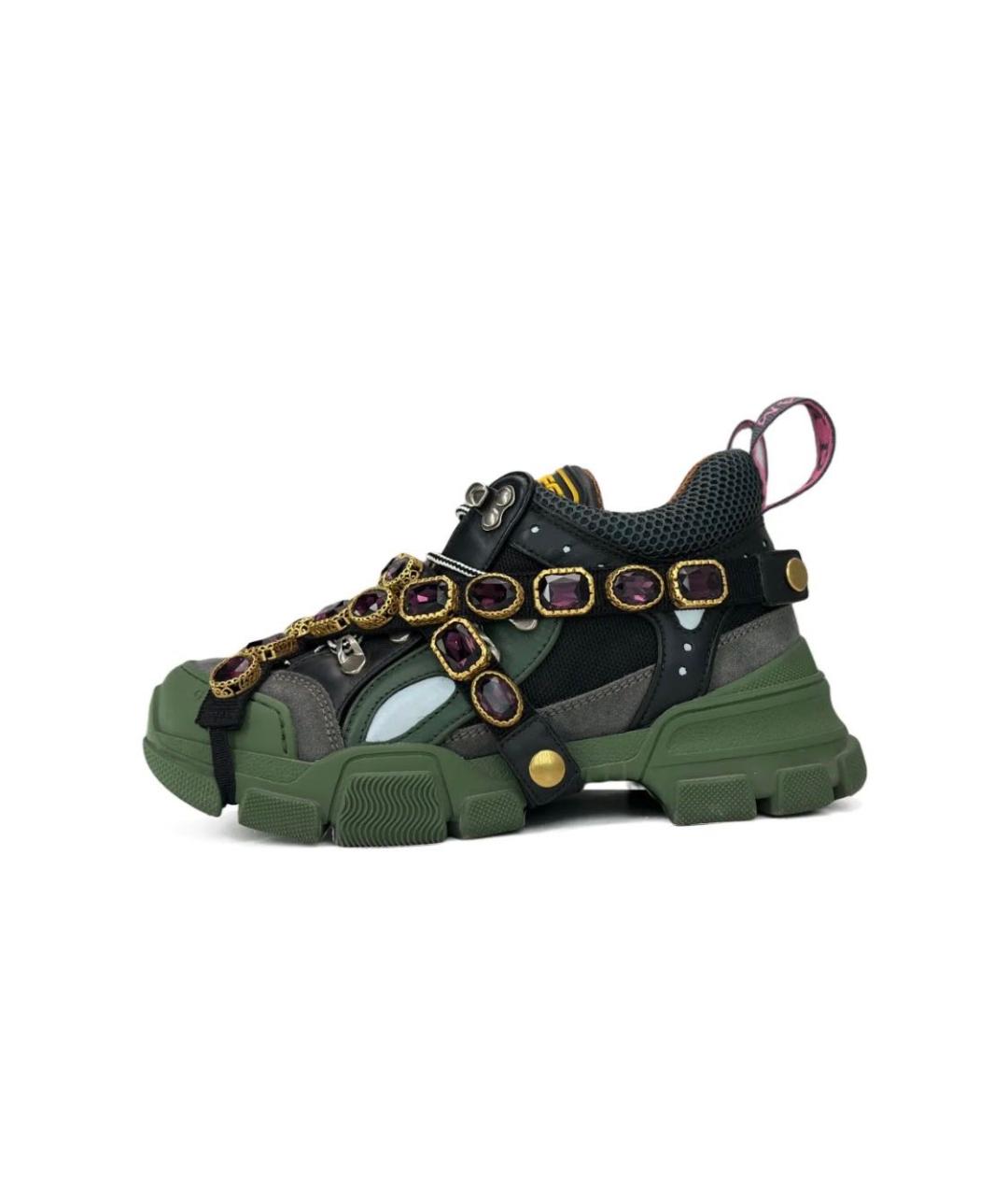 GUCCI Антрацитовые кожаные кроссовки, фото 6