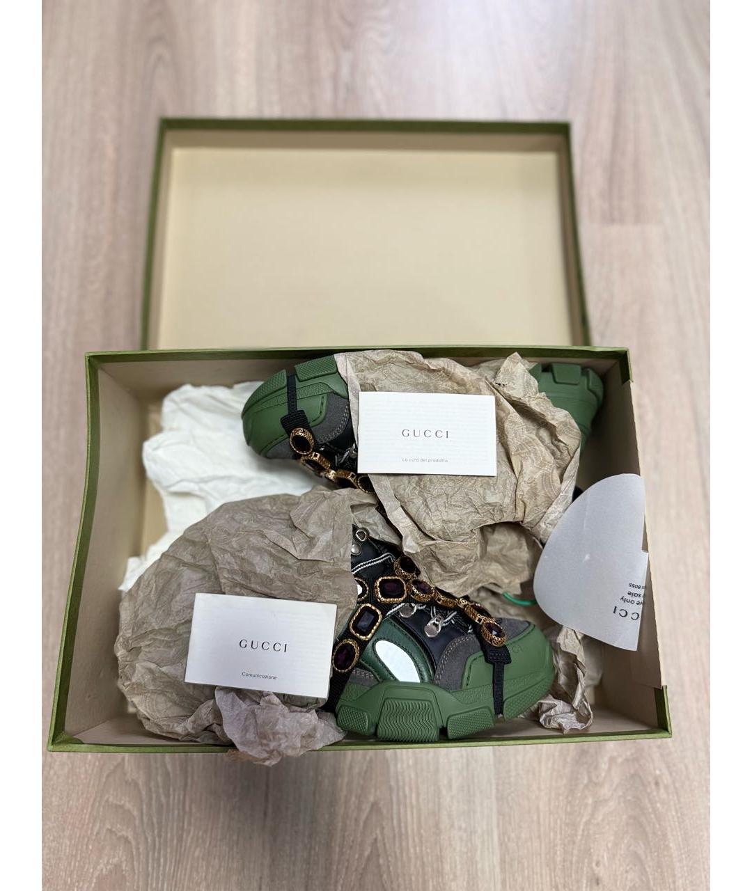 GUCCI Антрацитовые кожаные кроссовки, фото 5